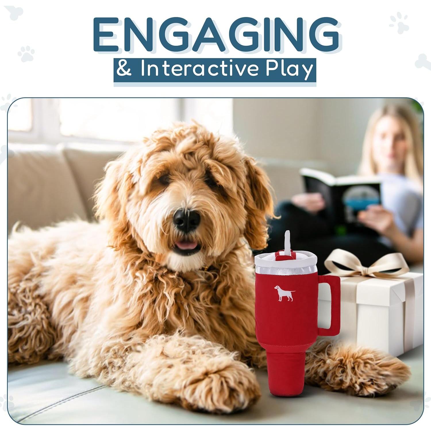 Pup Cup Tumbler   - Cute Girl  , Christmas & Birthday , Interactive Squeaker, Fun Puppy Present & Stocking Stuffer ( Red)