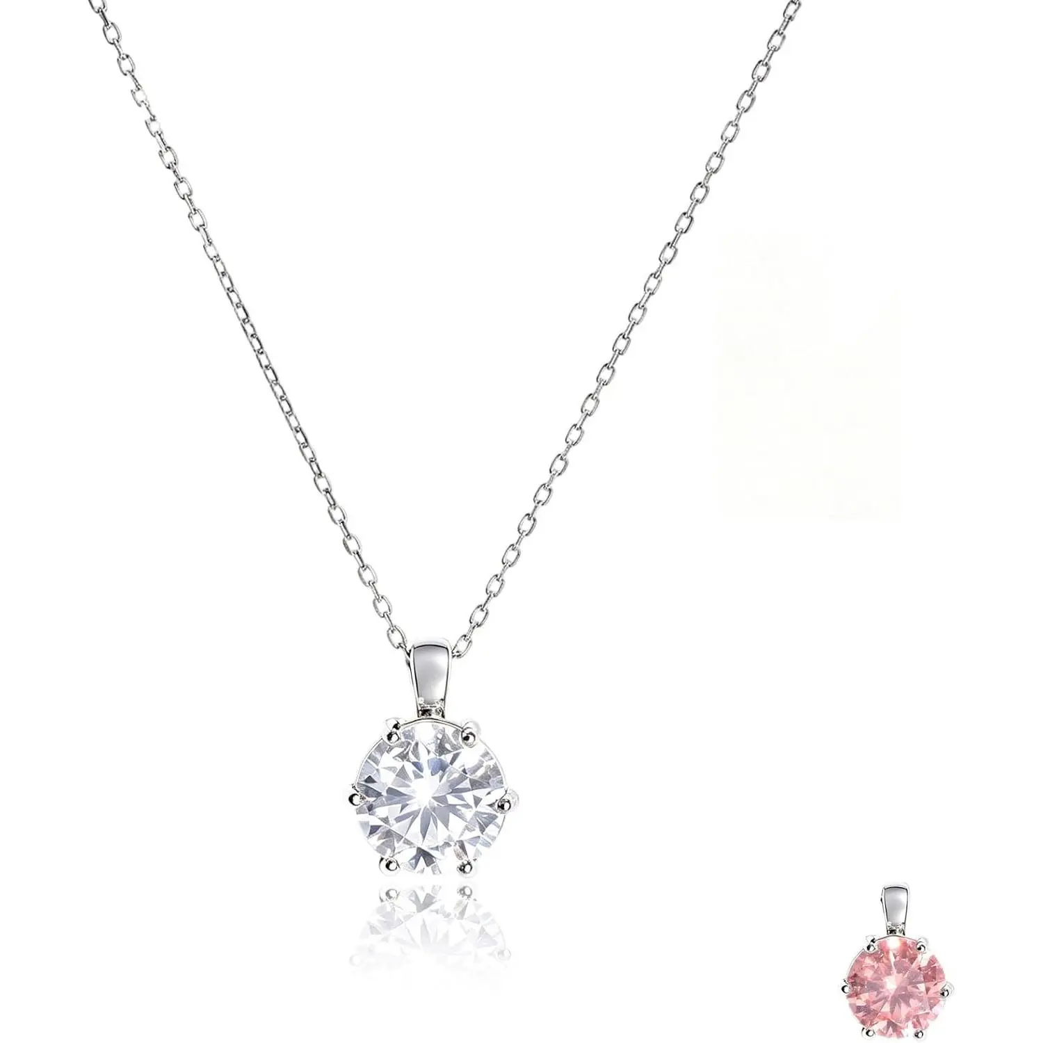 Dainty Color Change Alexandrite Stainless Steel Solitaire Necklace Hypoallergenic, Round Cubic Zirconia Necklace Pendant for Women Silver