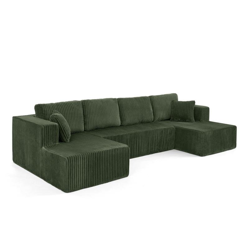 U shape Modular Sectional Sofa, Compressed Sectional Sofa Modern Minimalist Style Corduroy Couch, Sleeper Sofa for Living Room, Bedroom, Comfy Compressed Sofa Couch Space-Efficient Design-green    RR