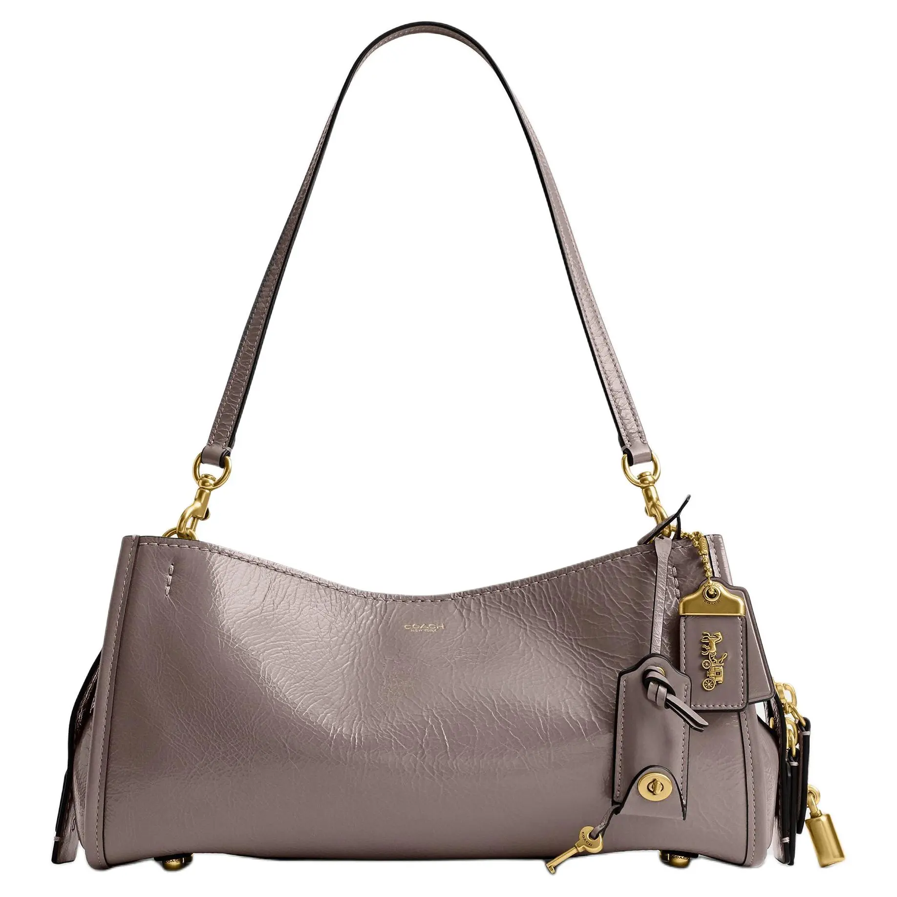 Coach Rogue 34 Leather Crossbody Bag for Women, Classic Logo Print, Ash Gray