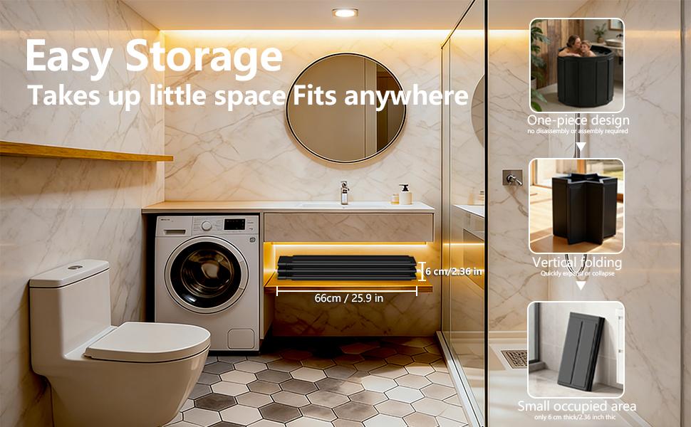 Portable Bathtub for Adult, Foldable Soaking Bathtub for Hot SPA&Ice Bath, Foldable Small Bathtub collapsible bathtub for Bathing, 6-layer Insulated portable tub,Space-Saving (black, 25.9X27.5 IN)