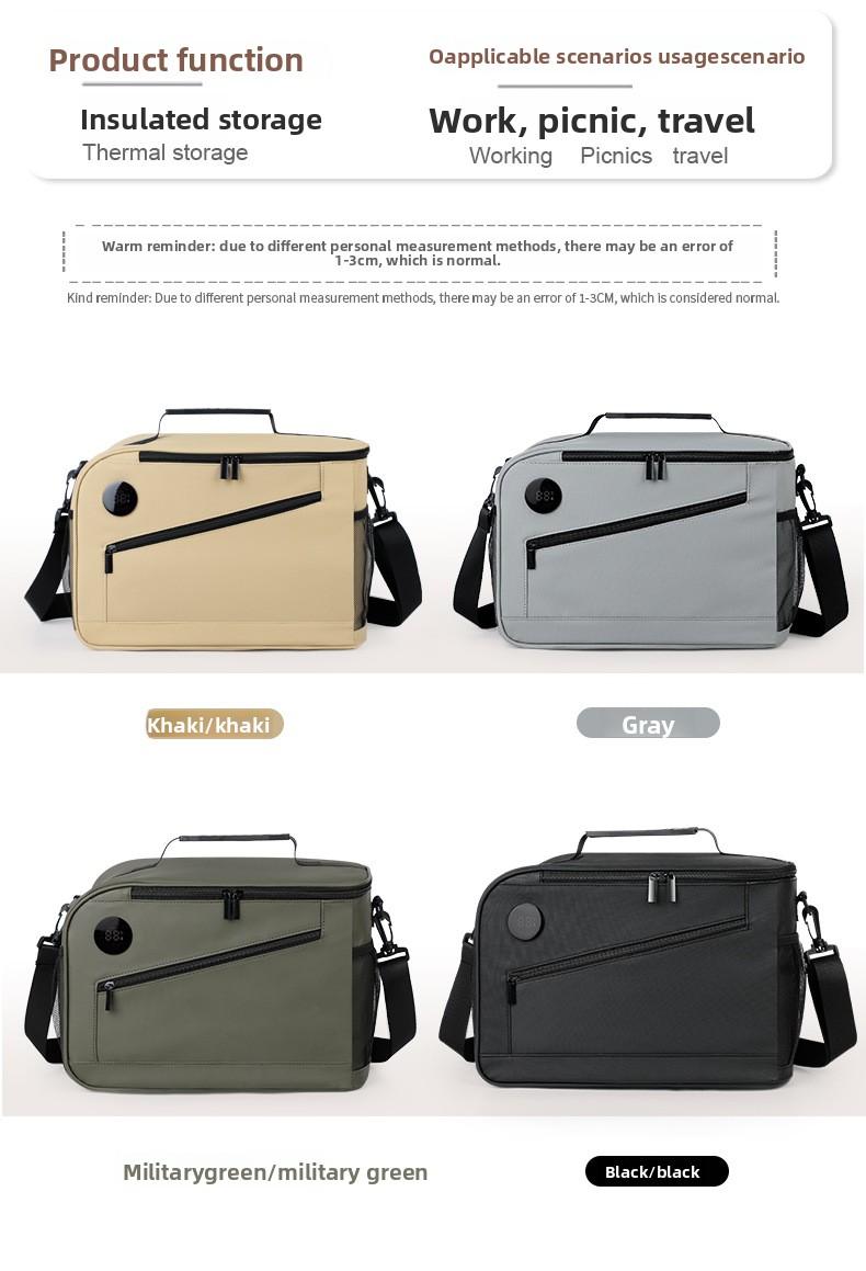 Thermometer insulated bag, outdoor fresh-keeping ice bag, large-capacity lunch bag, multi-functional lunch box storage bag, insulated picnic bag