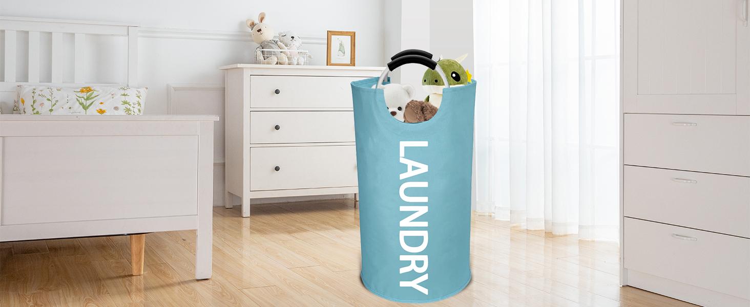 125L Large laundry basket,Collapsible laundry hamper, Tall Clothes Baskets Folding Washing Bin Foldable Fabric Hamper Bags for Bedroom, Closet,Bathroom,College,laundry bag,lightblue