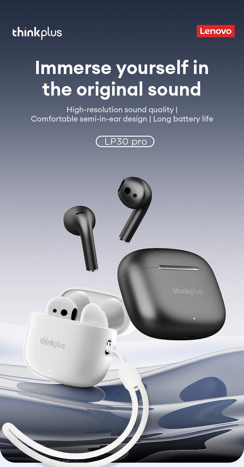 thinkplus LP30 PRO Bluetooth earbuds semi-in-ear true wireless earbuds Bluetooth 5.4 long battery life suitable for running music calls noise cancellation for lenovo lp40pro