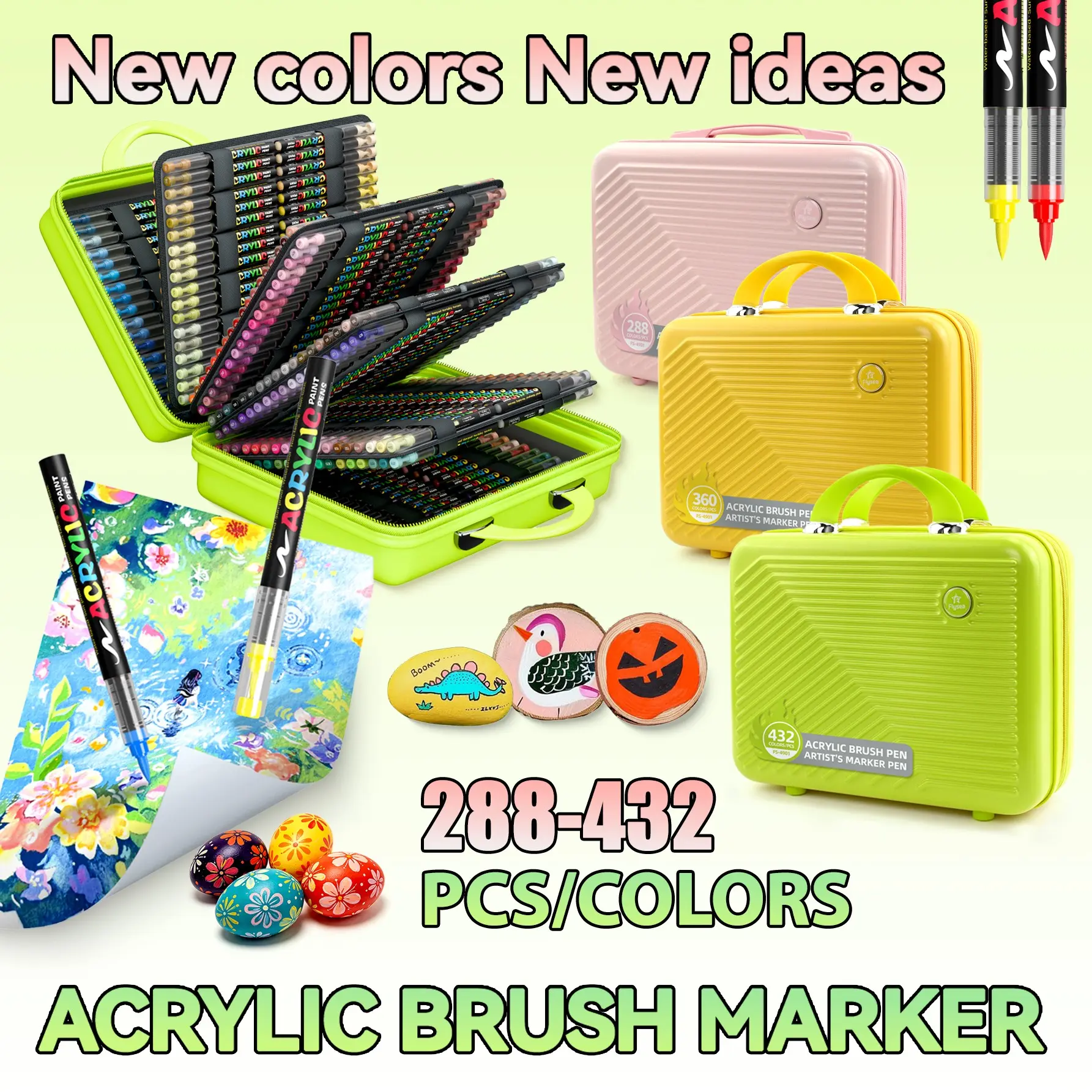Liquid Ink Soft Tip Acrylic Marker Pens, 288-432pcs, Portable Luggage Case, Ideal for DIY Art, Holiday Cards, Stone Painting, Back-To-School Gift