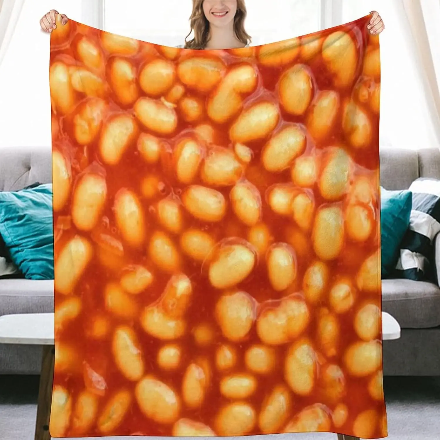 3D Funny Realistic Food Baked Beans Flannel Fleece Throw 50"X40" Soft Cozy Winter Fall Blanket Cozy Soft Fuzzy Plush Home Decor for Couch Bed Sofa Living Room Bedroom