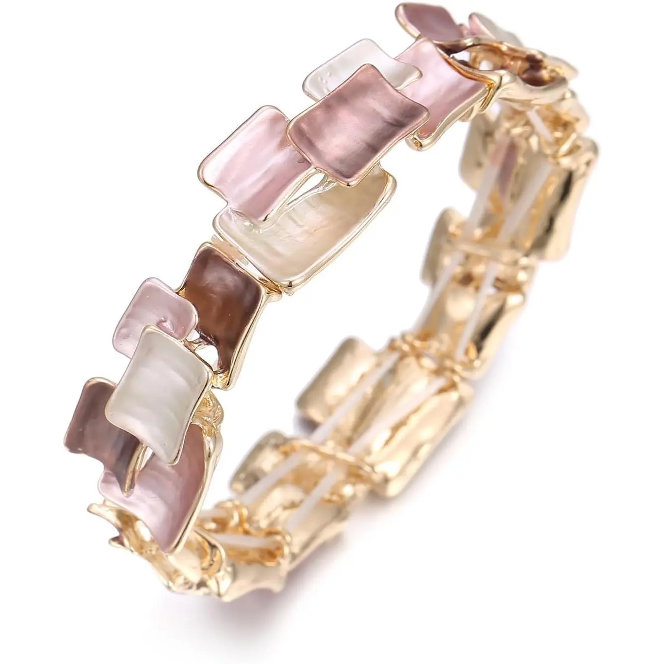 Stack Bracelet - Square & Rectangle Multi-Color Enamel Bangle for Women, Adjustable  (bl003624)