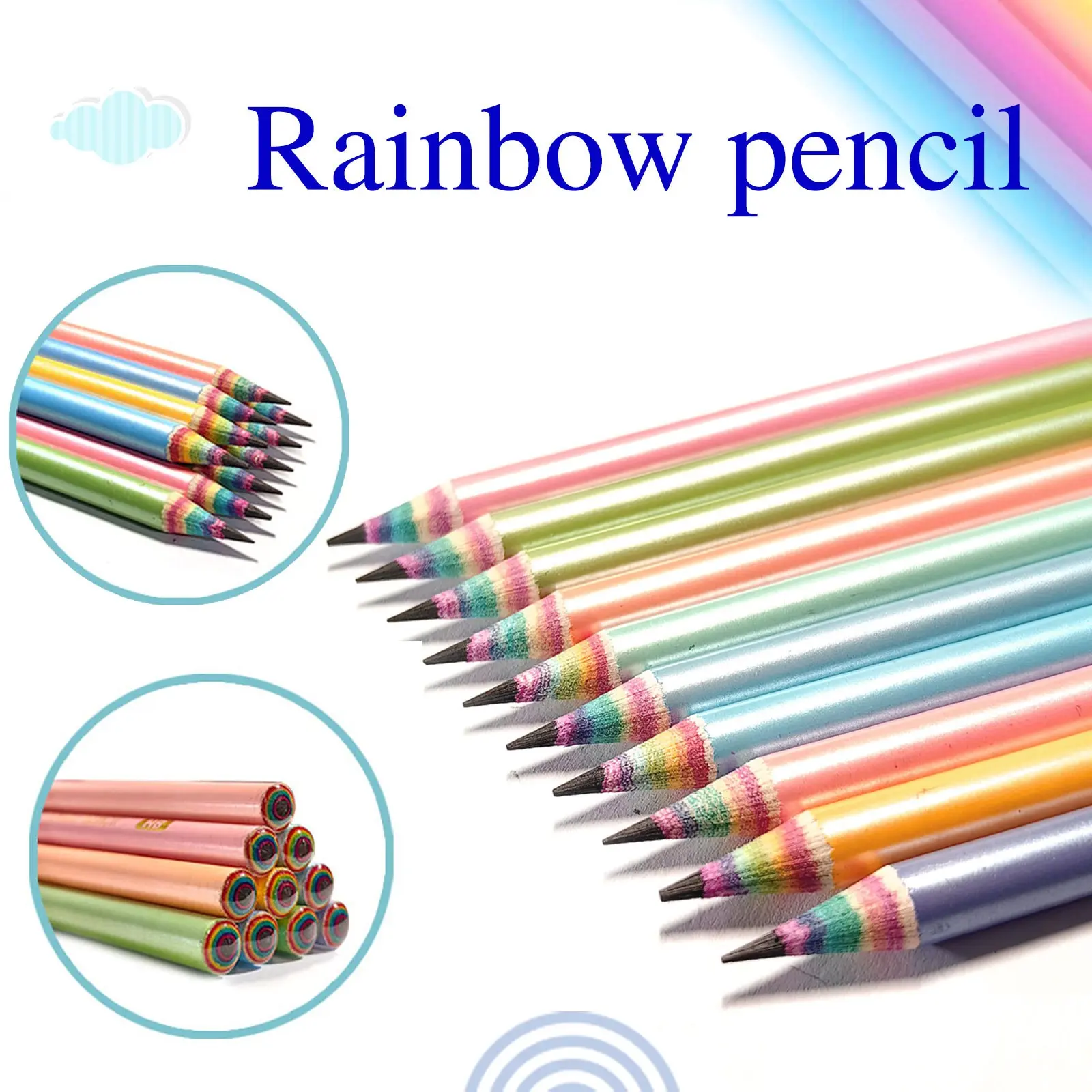 12 Rainbow Pencil Roll Paper, Creative Rainbow Pencils for Kids, No Sharpening Color Pencils, Student Drawing Coloring, Office Supplies