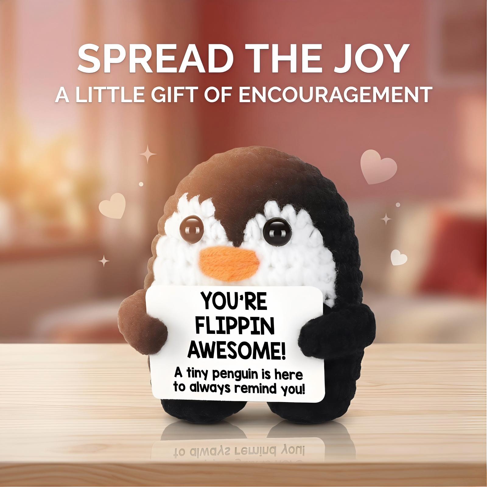 Handcrafted Soft Knit Penguin Stuffed Toy, Squishy Stress Reliever Desk Decor, Cute Bag Accessory Keychain Ornament, Unique Handmade Gift for Birthday Christmas Graduation Mother’s Day Teacher’s Day Party Favors, Small Kawaii Plush for Home Office Nursery