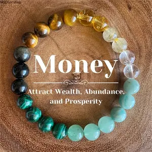Money Bracelet Women - Trendy Tiger Eye Malachite Wealth Crystal Bead Bracelet, Adjustable Elastic Cord with Prosperity Stones, Powerful Abundance Energy Perfect for Daily Manifestation Success & Spiritual Jewelry