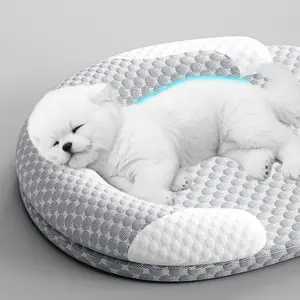 Cooling Cat Bed for Small Dogs, Breathable Washable Round Pet Cooling Pad with Neck Support, Summer Cool Bed for Indoor Cats