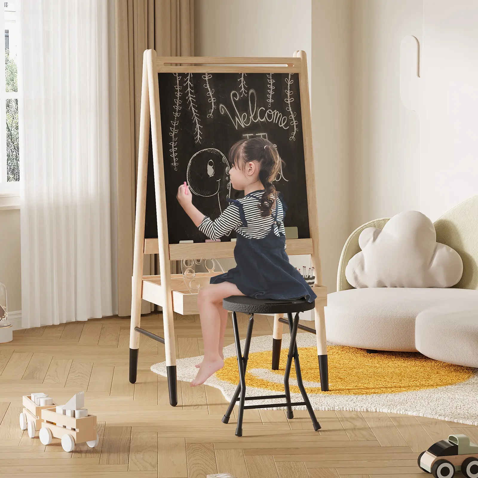 Heavy-Duty Foldable Reception Chair, 600 LBS Weight Capacity, Portable Steel Frame Bar Stool with Carry Handle and Anti-Slip Foot Caps, Multi-Purpose Seat for Indoor, Outdoor, Camping, Kitchen, Parties and RV Travel