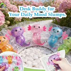 4-Pack Cute Glitter Axolotl Stress Relief Toys, Soft Slow-Return Sensory Fidget Toy, Anxiety Relief, Home Decor, Party Gift