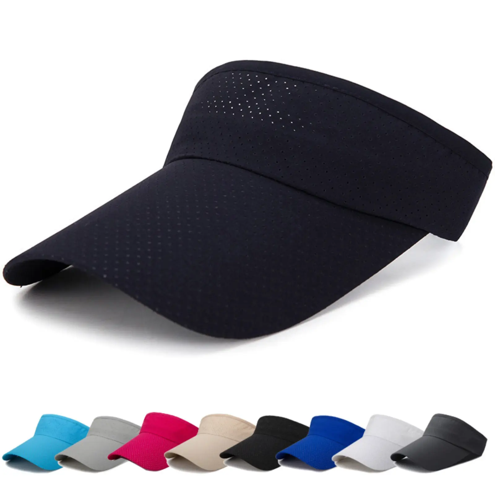 Unisex Perforated Mesh Sports Sun Visor, Quick Dry Breathable Empty Top Visor Cap, Adjustable Long Curved Brim UV Protection Hat for Running Golf Tennis Cycling Summer Outdoor