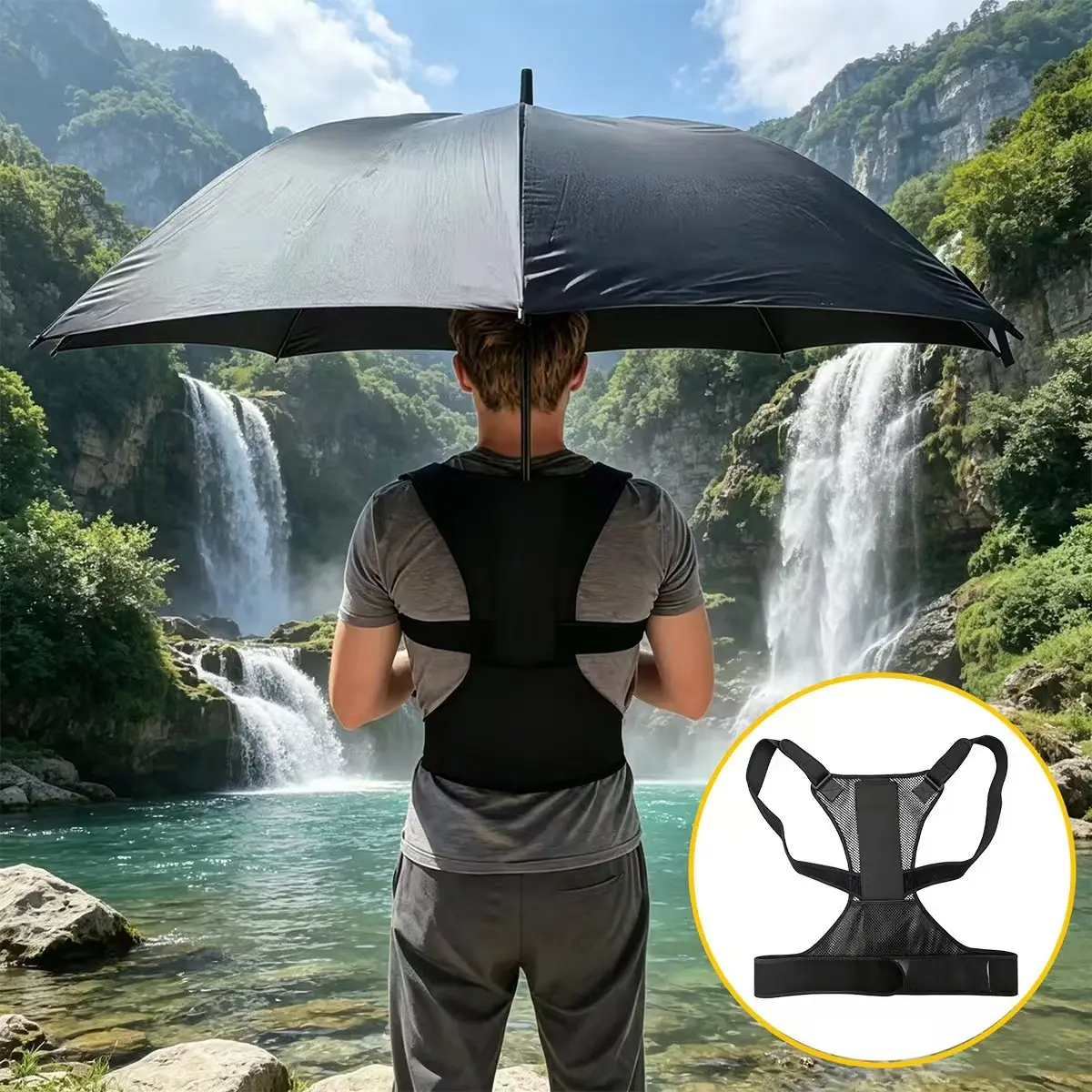 Adjustable Backpack Umbrella Strap, Hands-Free Design, Durable and Lightweight, Ideal for Farming, Fishing, Photography, Long Straight Handle Umbrellas