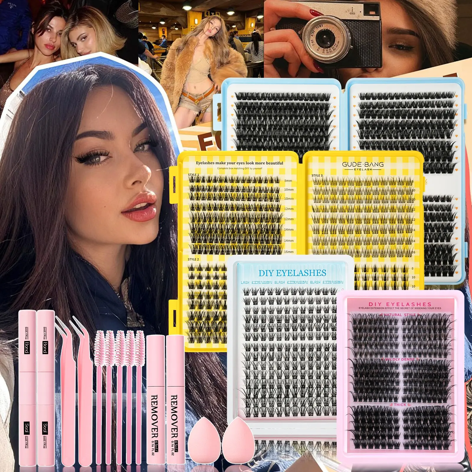 Cluster False Eyelash Extension Kit, Makeup Eyelash Extensions, Natural Cat Eye D Curl, Soft Lightweight, Includes Adhesive Remover Tools, DIY Lash Making, Valentine's Day Gift, Diy Eyelash Set