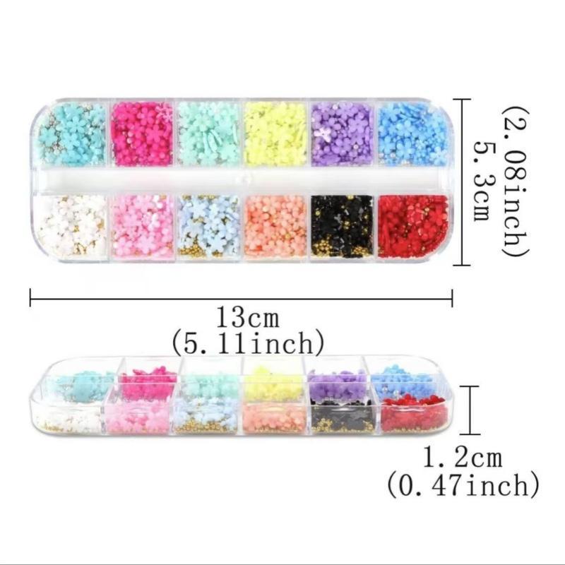 12 Color Flower Shaped Nail Art Decoration, 1 Box DIY Nail Accessories for Nail Art Decoration & DIY Crafts, Nail Decoration Kit for Women & Girls