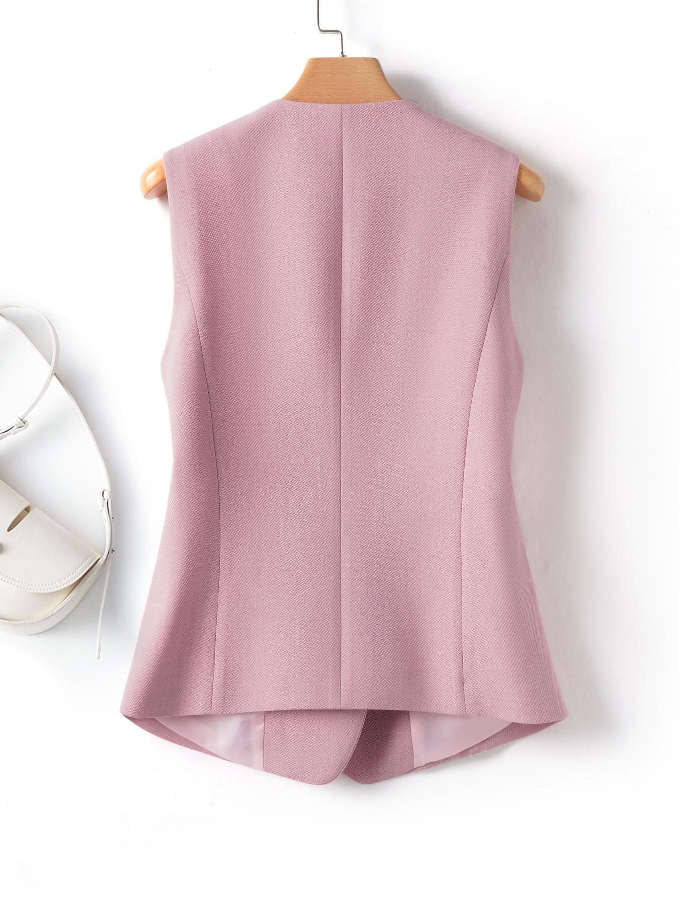 Women's Solid V Neck Blazer Vest, Fashion Casual Button Outerwear for Daily Outdoor Wear, Women Clothing for Spring Fall