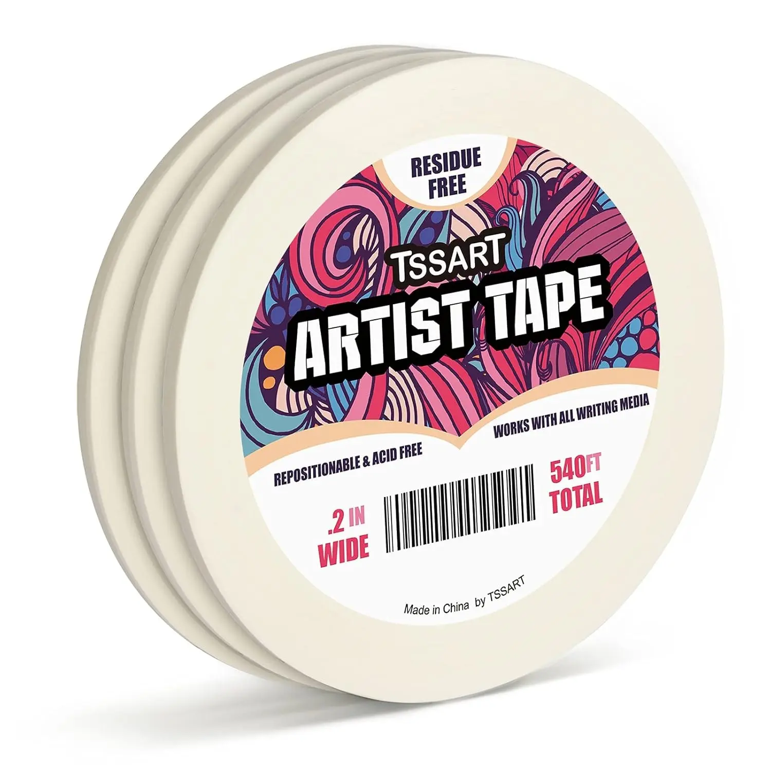 3 Pack White Masking Tape - Acid-Free, Residue-Free Artist Tape for Drafting, Watercolor Painting - 0.2" Width, 180FT Length for Canvas Framing, Indoor Furniture Sofa Projects
