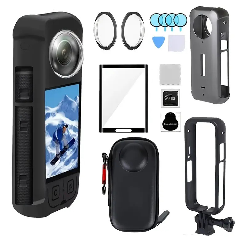 for Insta 360 X3 Camera Protective Case & Accessories Bundle with Lens Guard, Case & Expansion Frame - Compatible for Insta 360 X3 Camera Lens, Expansion Frame for Expansion Accessories, Silicone Cover, Screen Protectors