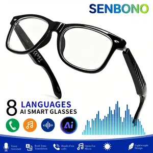 Three in one AI smart glasses with integrated translation and headphones, 100 language bidirectional translation, comprehensive AI functions, used for music and hands-free calling, blue light, very suitable for office commuting travel, ideal gift