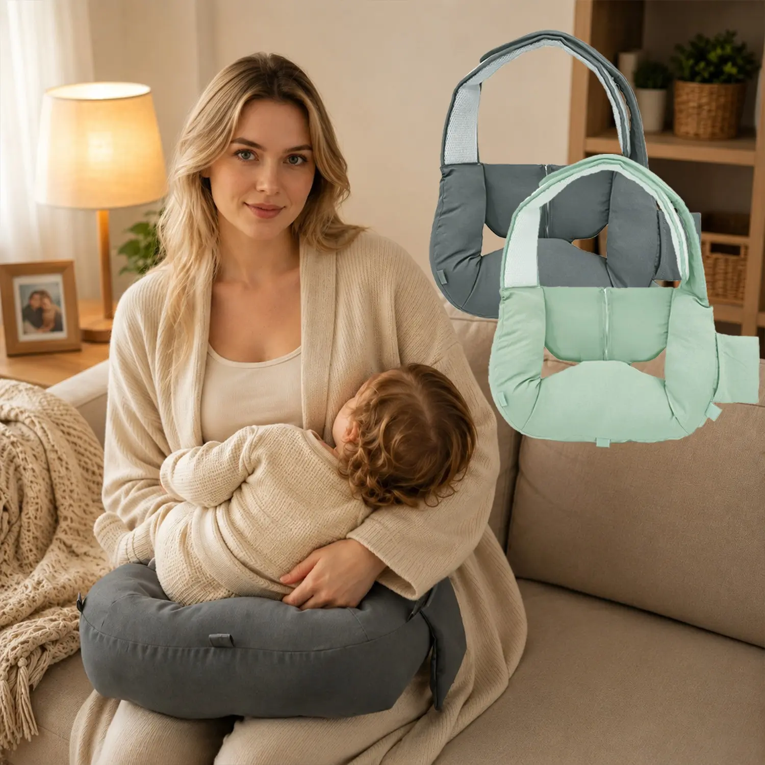 Mommy Baby Nursing Pillow, Comfortable Breastfeeding Back Support, Soft Feeding Cushion with Storage Pocket, All-Season Use, Multi-Scene Applicable