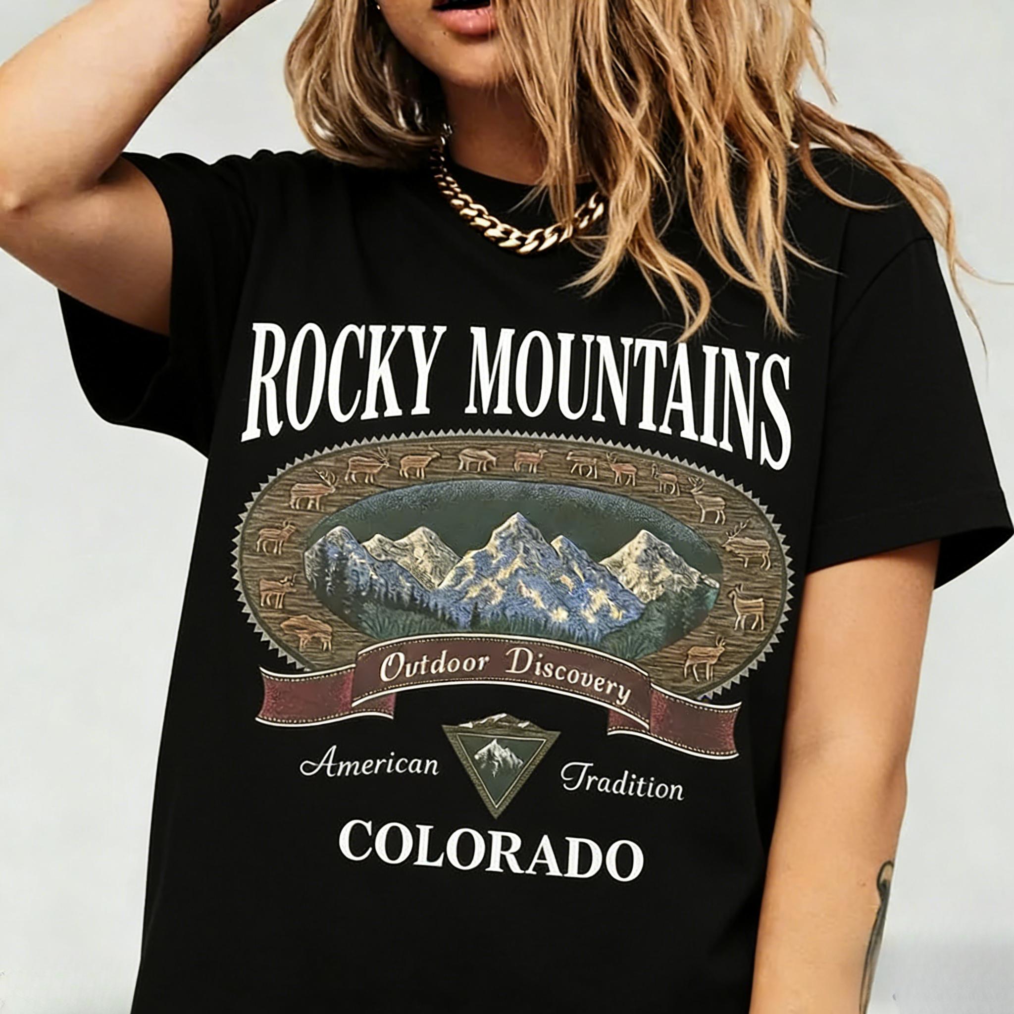 Comfort Colors Vintage Colorado Rocky Mountains T-shirt, Outdoor Adventure Pattern T-shirt, 90s Mountain Hiking T-shirt, Natural Style Top