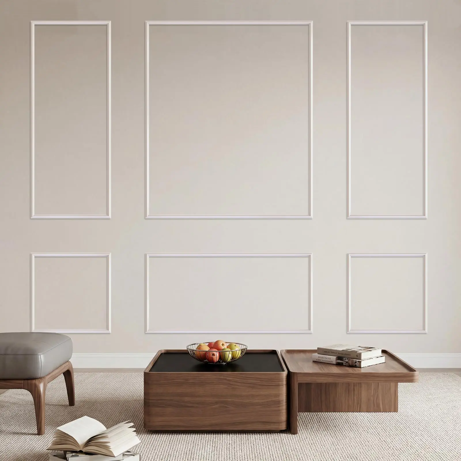 GARVEE Pre-Cut Bilinear Frame Wall Molding Set with 6 Decorative Wainscoting Accent Panels, Ready-to-Assemble Glue-On Wall Trim for Interior Home Decor in Living Room, Bedroom, Corridor