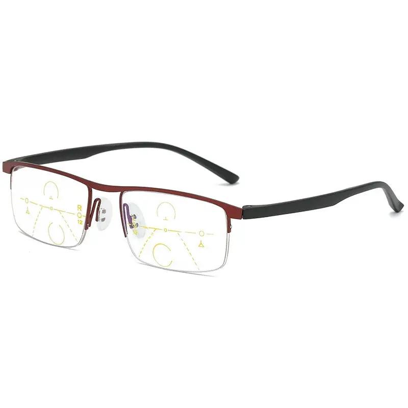1 Pair Progressive Multi‑Focal Reading Glasses – 2‑in‑1 Metal Semi‑Frame Design, Classic Fashionable Style, Dual Functionality, Available in 3 Colors, Includes Case, High‑Quality Eyewear, Suitable for Myopia Users, Progressive Multifocal Glasses