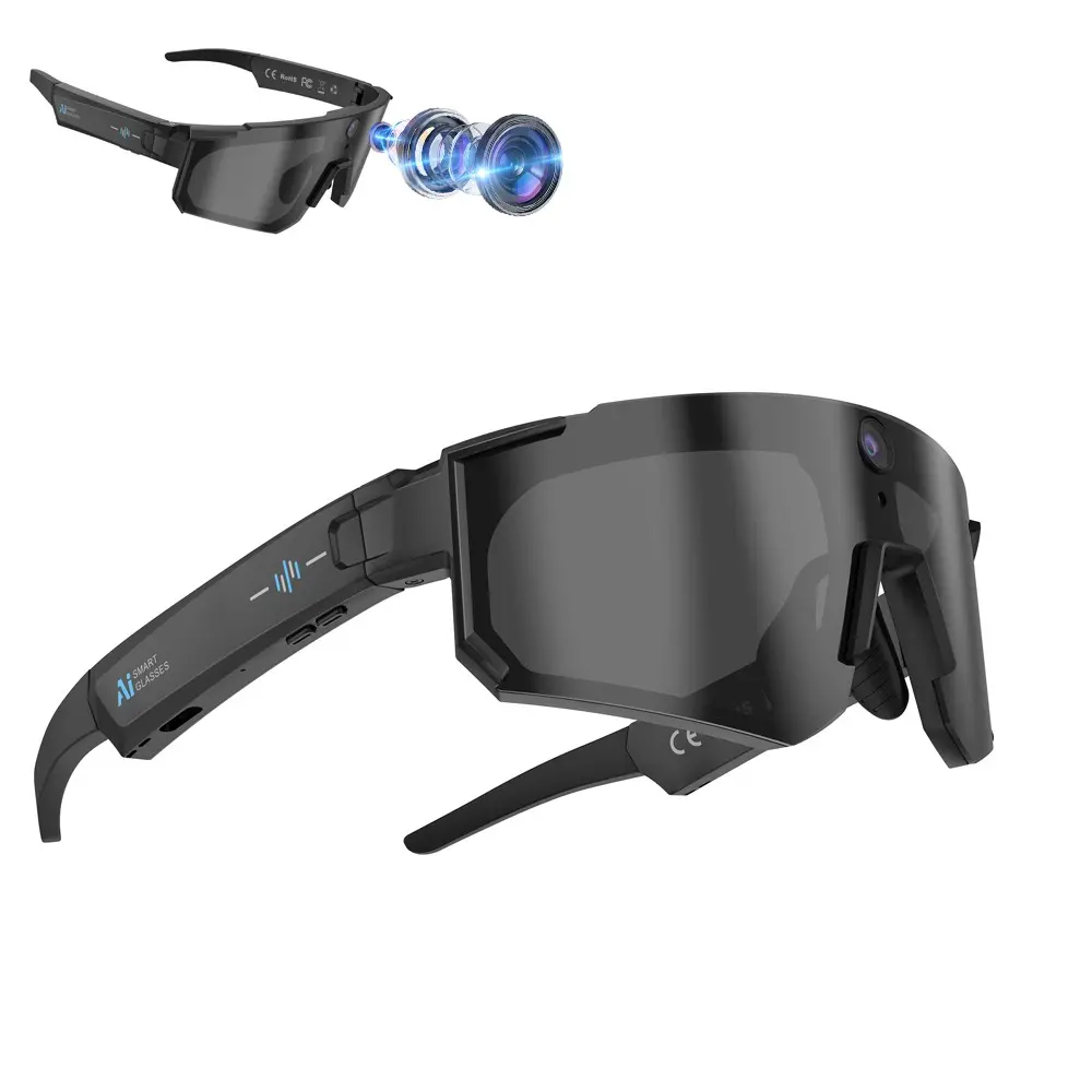 Bluetooth Smart Sport Sunglasses for Outdoor,8MP Anti-Shake Camera,360°Surround Sound Audio ,One Click Recording,First Person Video Shooting, AI Voice Assistant, AI Real Time Translation,290Mah Battery,Bluetooth Call, Music Playback