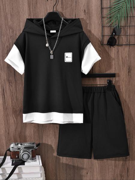 Two-piece Set Boy's Hooded Top & Shorts, Casual Hooded Top & Track Shorts for Summer, Kids Clothes for Daily Wear
