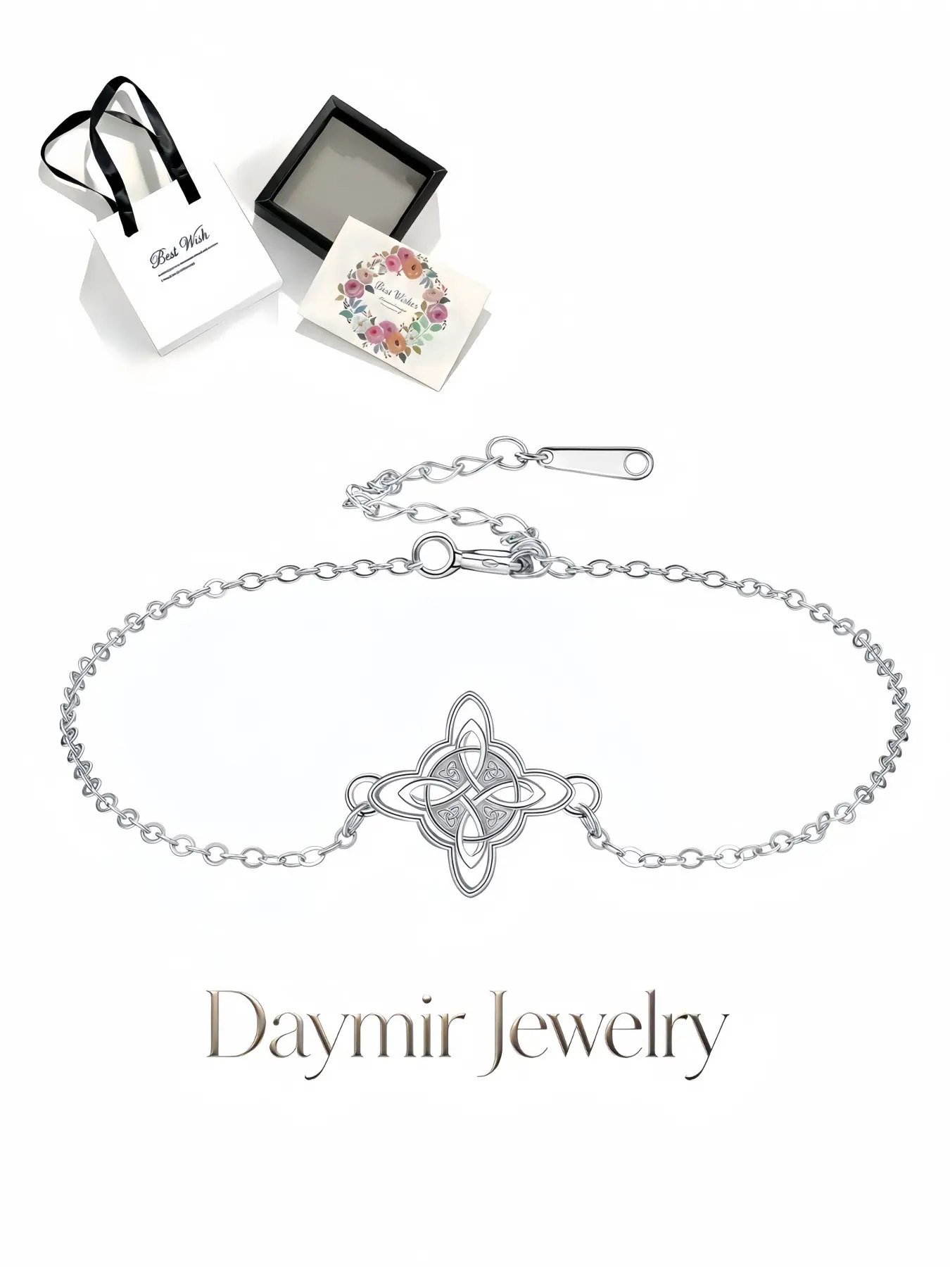 "Silver Glow Celtic Knot Bracelet" Luxury elegant Celtic knot bracelet for women. Comes with an exquisite drawer jewelry box, ideal gifts for birthdays, Mother's Day, Valentine’s Day, Christmas and anniversaries.