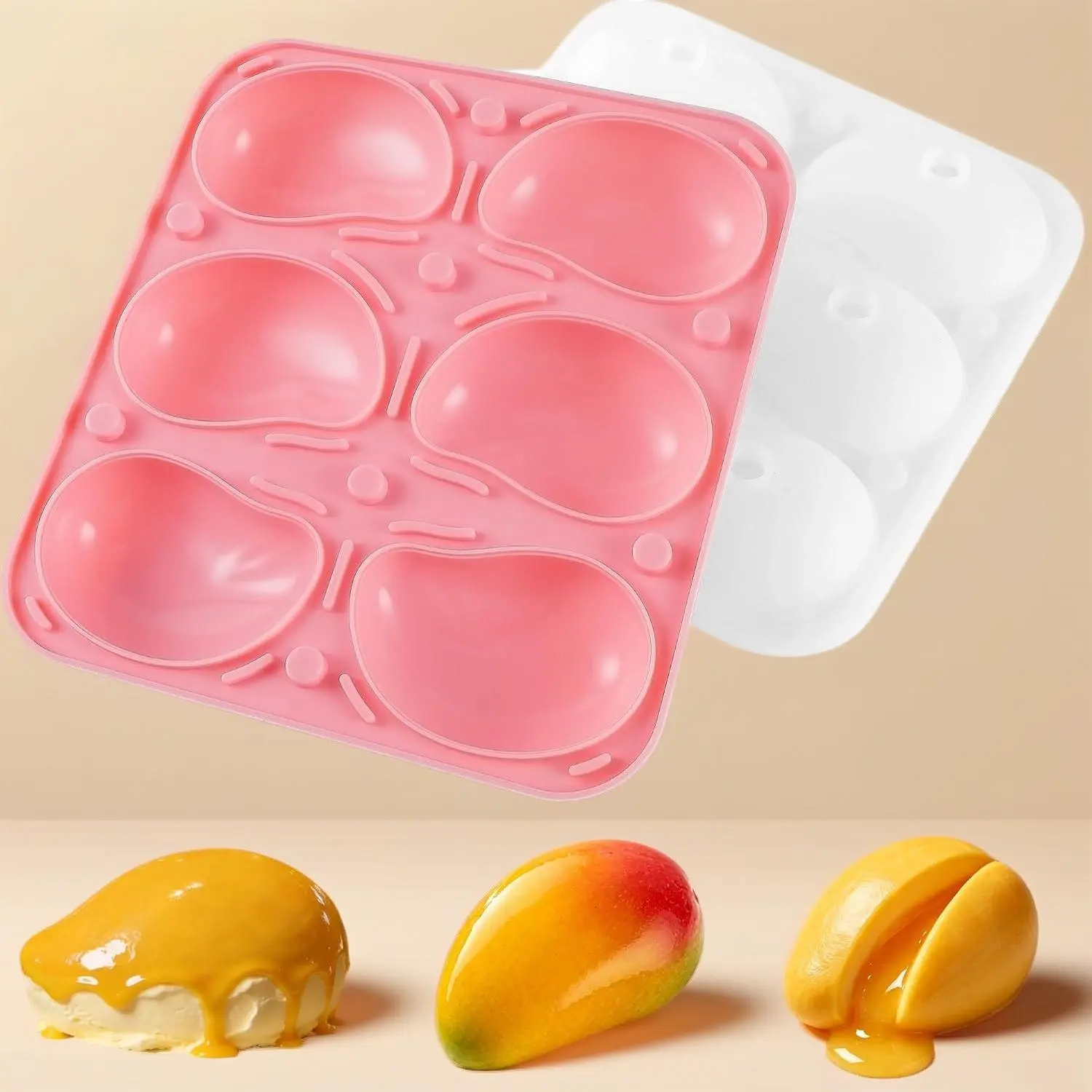 3D Mango Silicone Mold for Mousse, 6-Cavity Fruit Pudding Mango Mold for Baking Pastry, Non-Stick Mango Shape Cake Mold for Mousse Cake, Jelly, Chocolate, Ice Cream