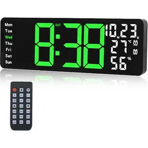 Digital Wall Clock Large Display, 17.3" Digital Clock with RGB Color Remote Control, Auto-Dimming Big Wall Clock with Night Light,Auto DST,Date Week,Temp for  Decoration, for  (Green)