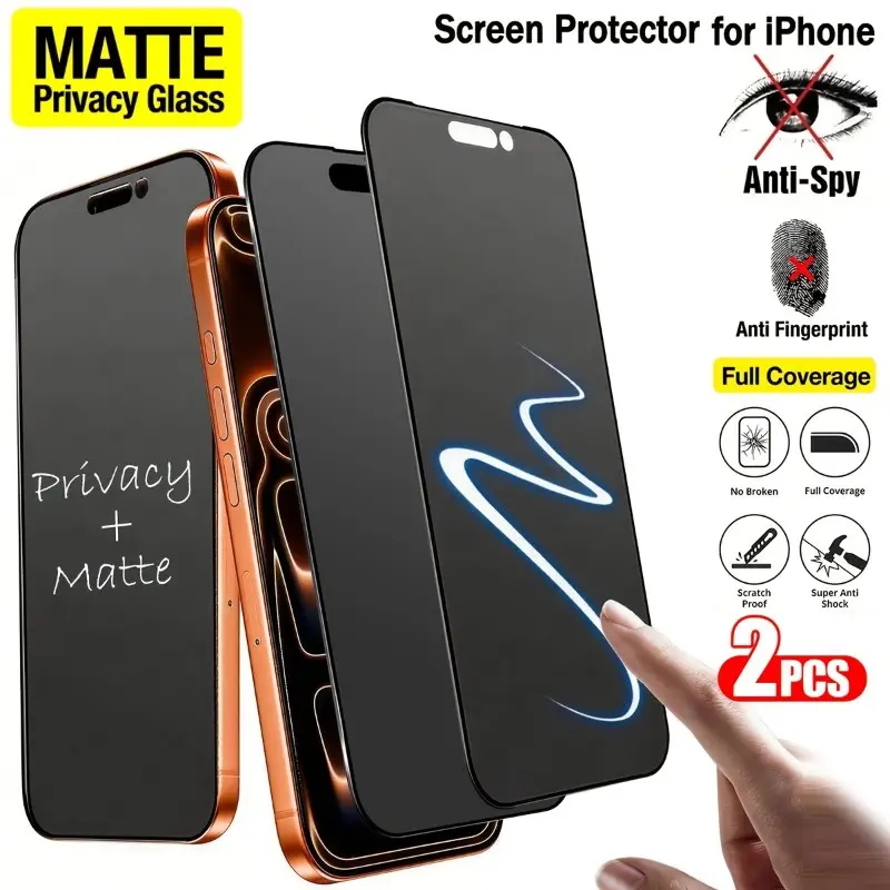 2-Pack Matte Anti-Spy Tempered Glass Screen Protector for iPhone 17e/17 Pro Max/16/15/14 Pro/13 Mini/12/11 Pro/XS/XR, 9h+ Hardness, Fingerproof, Scratch-Resistant