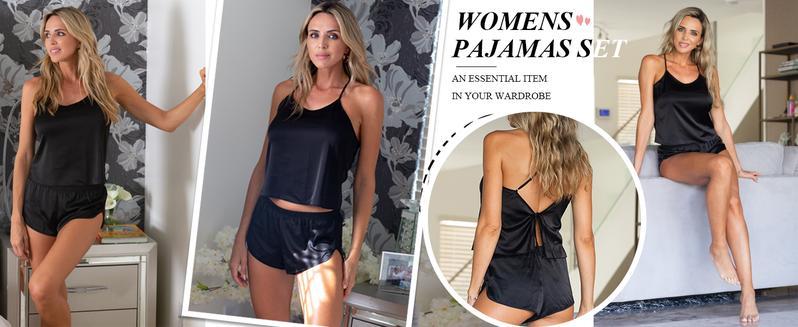 THE WELL KEPT Silk Pajamas Set for Women Satin Backless Lingerie Pjs Cami Top and Shorts Nightwear Women's Deep Plus Size Lace Corset