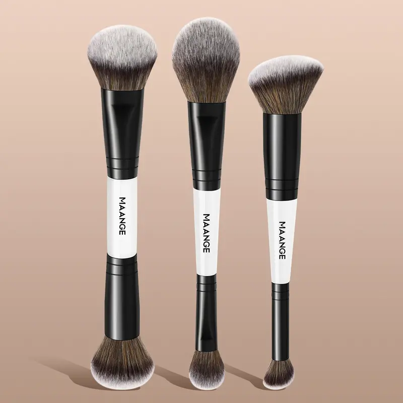 Maange 3-Piece Dual-Ended Makeup Brush Set, Double Sided Brushes, Professional Makeup Tools for Foundation, Blush, Loose Powder and Concealer, Cosmetic Brush Set, Beauty Brush Set