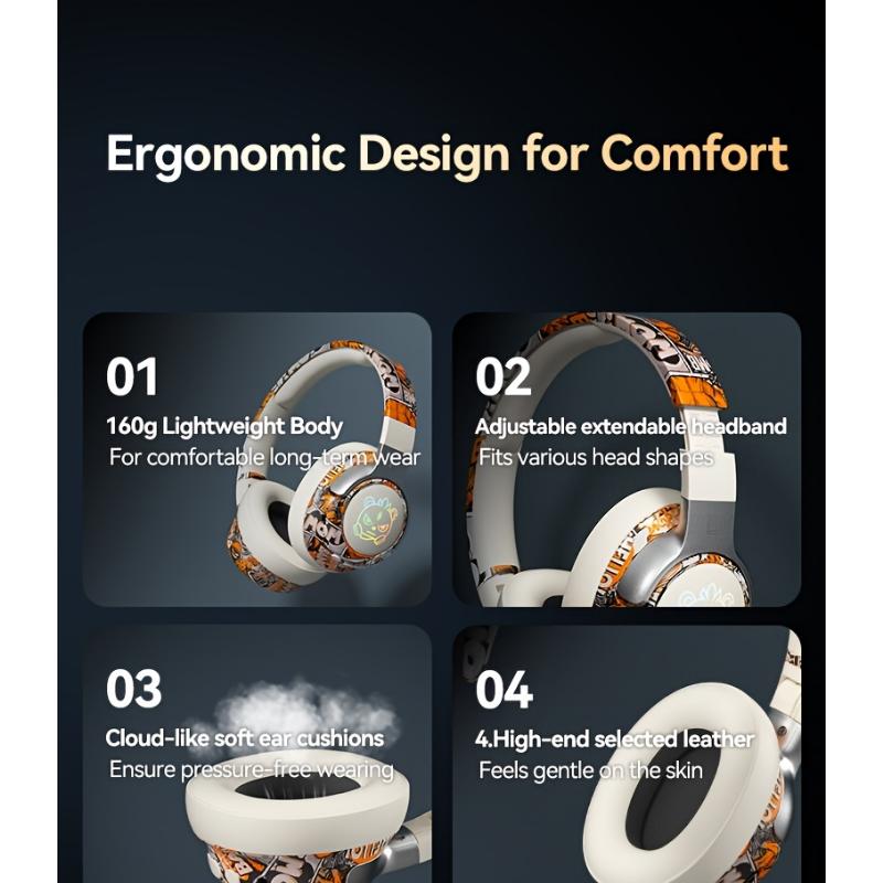 Wireless Gaming Headsets, 5.3 Generation, Wireless 360° Stereo, Light Folding Design, Noise-cancelling Microphone, Type-C Charging & USB-C Interface, Clear Call Music, Sports Music Compatible, Wireless Gaming Headset