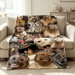 Blankets Monkey Themed Digital Print Soft Flannel Blanket Funny Meme Animal Fleece Throw Kids Blanket Adult Blanket For Beds Sofas Monkey Lovers Home Goods