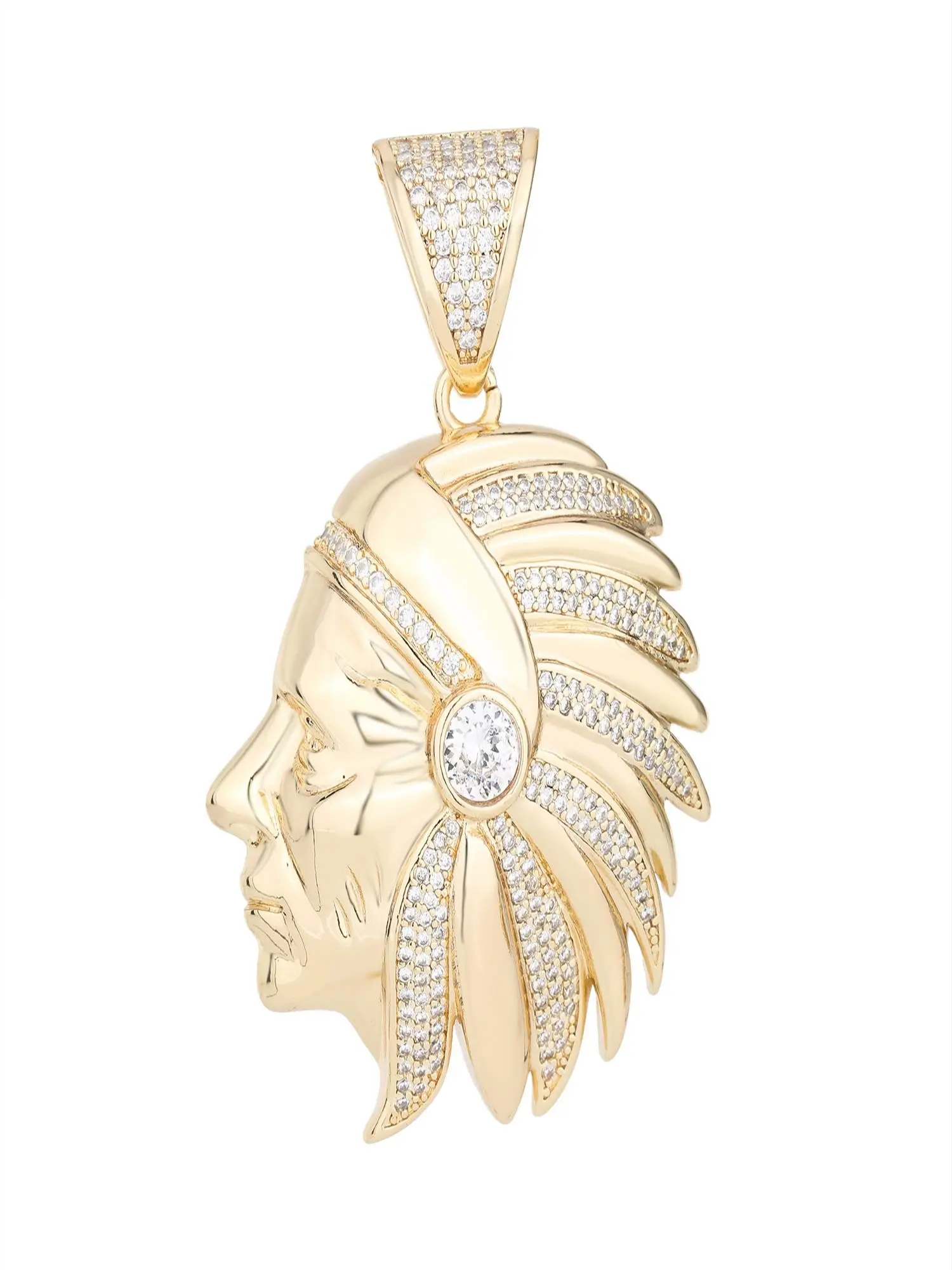 Native American Chief Head Pendant | Multicolor Marquise CZ Inlaid Iced Out Bail Hip Hop Necklace for Men Streetwear Tribal Jewelry Gift Cubic Zirconia Pendants Bling Necklace