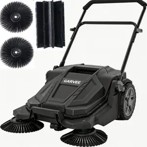 Heavy Duty Walk-Behind Manual Floor Sweeper – 25.6" Sweeping Width, 5-Gallon Bin, Non-Electric, Adjustable Folding Handle, Outdoor Push Sweeper for Garage, Workshop, Driveway, Patio, Yard