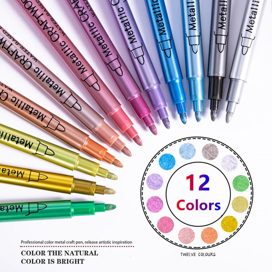 Metallic Craft Pen, 12pcs/set 12 Colors Marker Pen, Art Supplies for Rock Painting, Black Paper, Card Making, Scrapbooking Crafts, DIY Photo Album