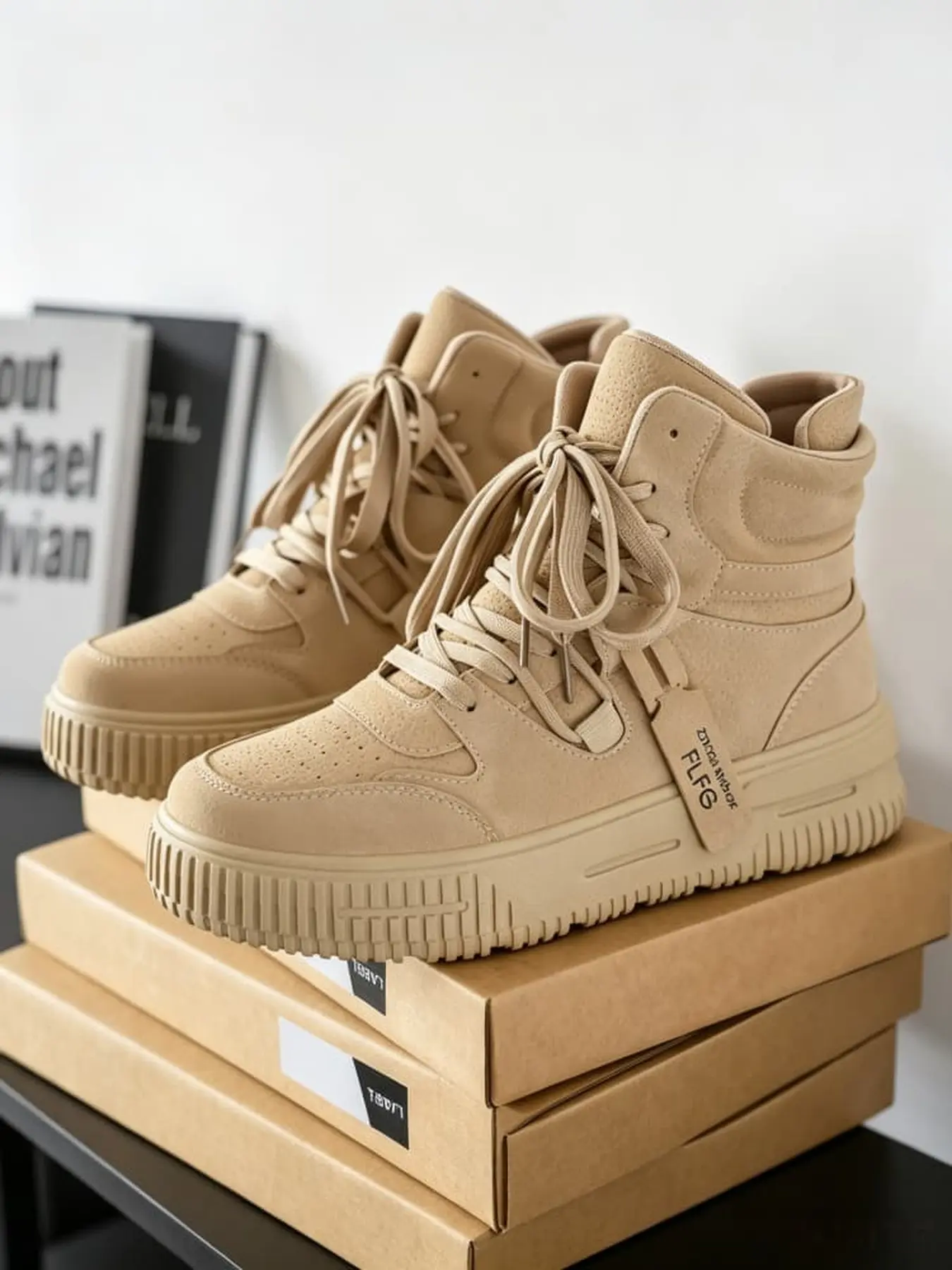 Men Functional Workwear High Top Casual Sneakers Chunky Height Increase Non Slip Wear Resistant For Commute Street Wear