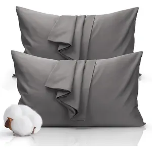 Queen Size Pillowcase Set - 500 Thread Count, 100% Cotton Sateen, 20" x 30" Set of 2 Pillow Covers, Cooling, Breathable, Soft for Ultimate Sleep Pillows Not Included Gray