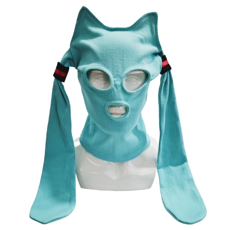 Cartoon Hatsune Miku Kawaii Cat Ear Weaving Mask Headgear Cute Anime Game Cosplay Funny Hat Costume Face Helmet Props Gift