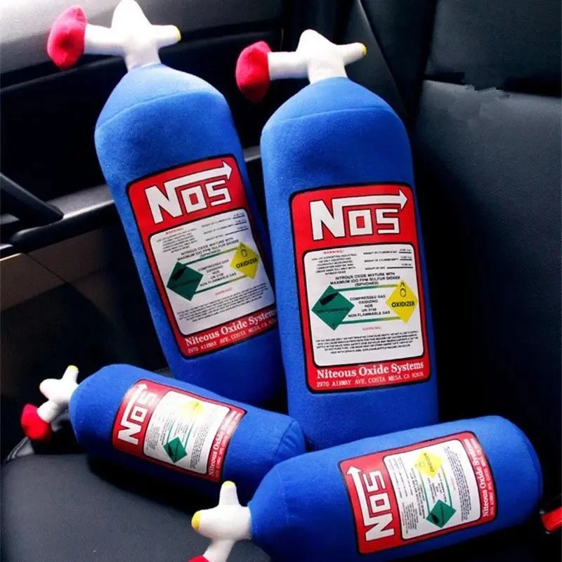 100% New JDM Nitrous Oxide Bottle Plush Toy Pillow, 29x11cm/45x18cm Soft Stuffed Cushion, Car Decor for Headrest/Backrest, Stress Relief Novelty Gift (29x11cm Option Available)