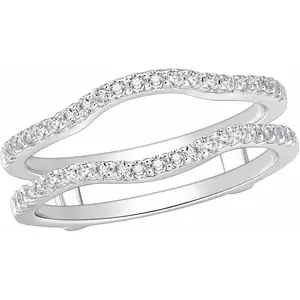 SHELOVES Curved Ring Guard Enhancer Cubic Zirconia Stack Wrap for Engagement Ring White Gold Plated 5-10