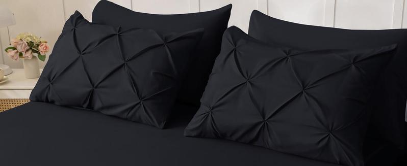 Queen Comforter Set of 7 Pieces-Bed in a Bag for Queen Size, All Season, Pintuck Bedding with Comforter, Flat Sheet, Fitted Sheet, Pillowcases and Shams, Black