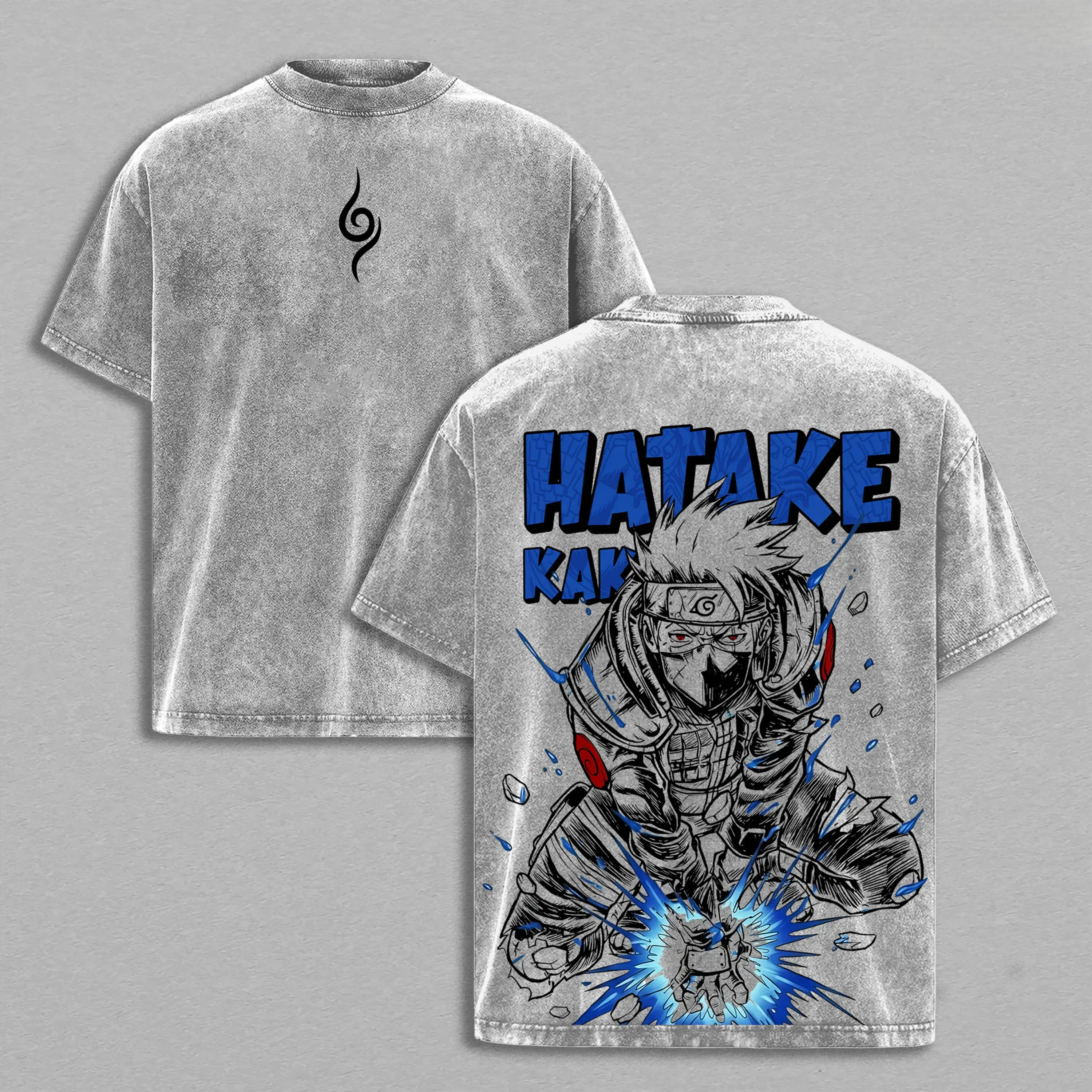 Kakashi Hatake Naruto Shippuden Heavy Cotton Vintage Acid Washed Oversized Graphic Tee Y2K Streetwear Unisex Casual Tops For Men Women Anime Merch Chidori Lightning Japanese Manga Retro Pop Culture Apparel Best Gifts For Anime Fans Everyday Ninja Cosplays