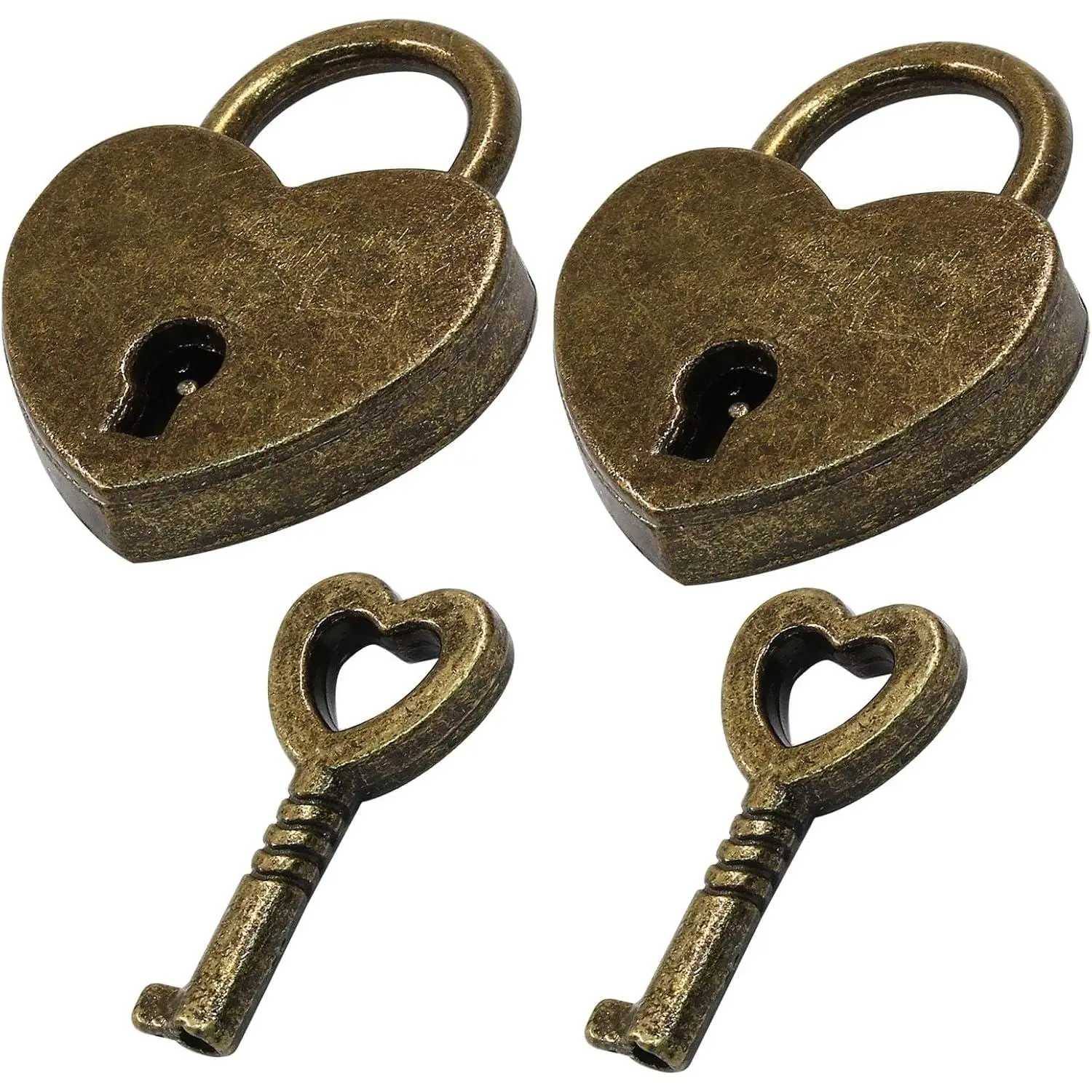 Waziaqoc 2PCS Mini Antique Bronze Heart Shaped Padlock with Key | Small Metal Padlock, Decorative Locks, For Jewelry Box, Storage Box, Suitcase, Handbag